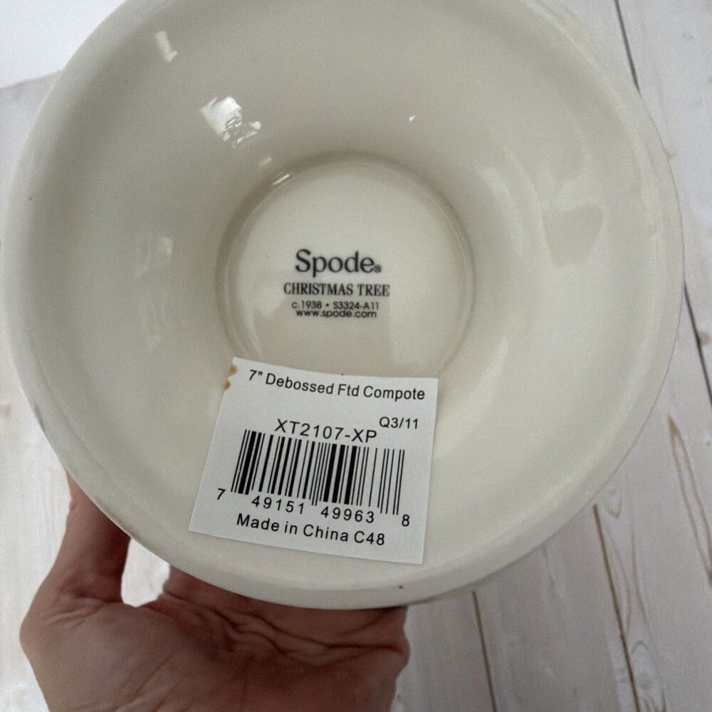Spode Christmas Tree Pedestal Compote Footed Bowl 7” NIB - Picture 9 of 10